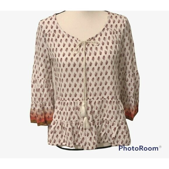 Mudd Women Ruffle Peplum Top Pheasant Blouse Size S 3/4 Bell Sleeve Ruffle Hem - Picture 3 of 12